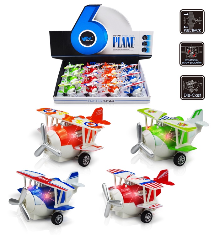Alloy cartoon biplano colorido planeador modelo simulación avión fuerza de viento sonido y luz versión juguetes para niños detail image 1