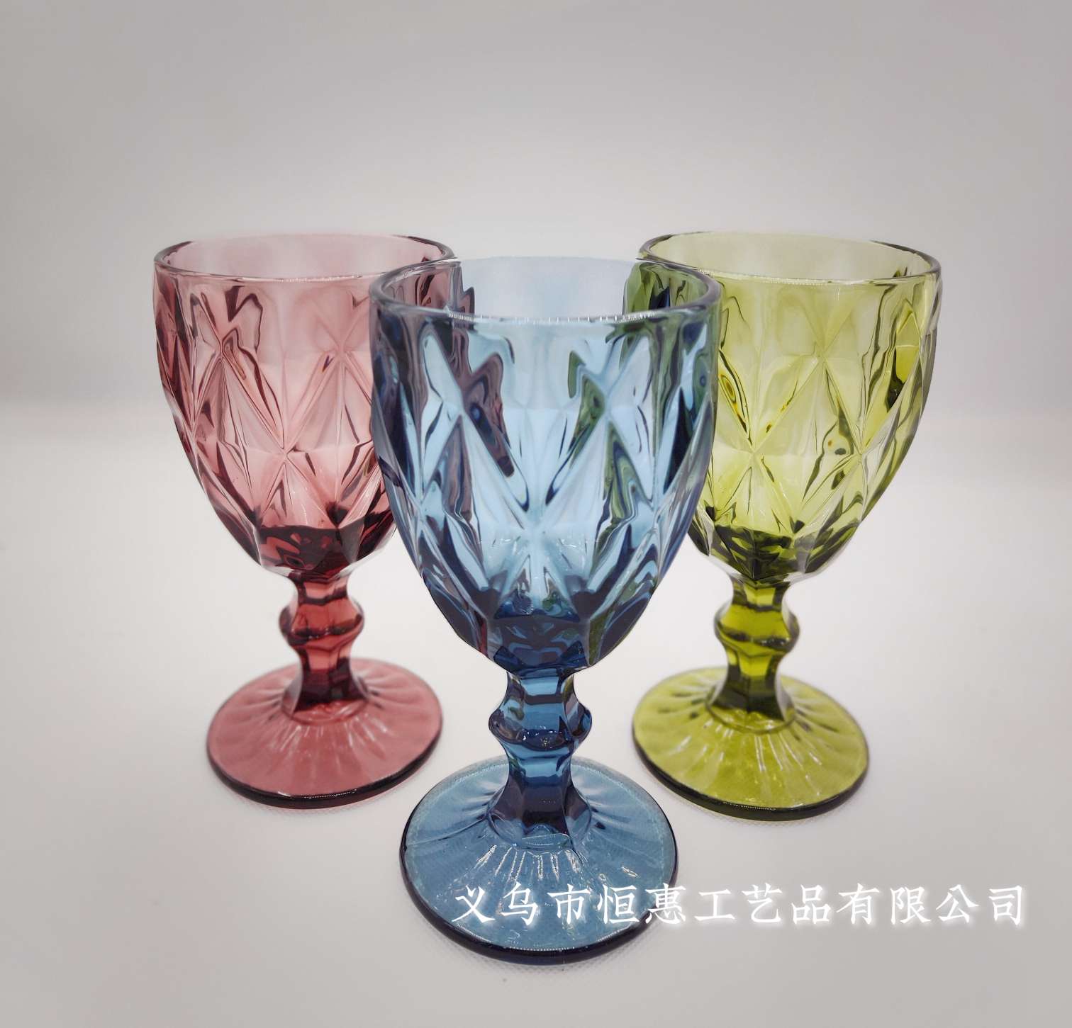 Factory Direct Sword Diamond-Shaped Glass Juice Cup Retro European Color Relief Glass Products Wine Glass details Picture