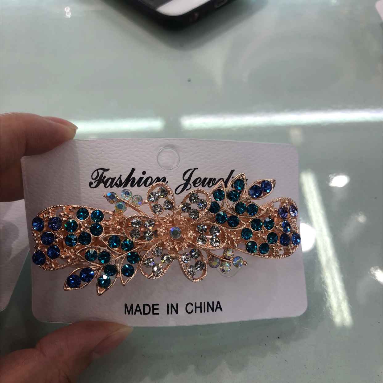 大钢夹2兰8公分大夹子漂亮时尚潮流水钻超亮品质保证搭配时尚优雅大方优雅