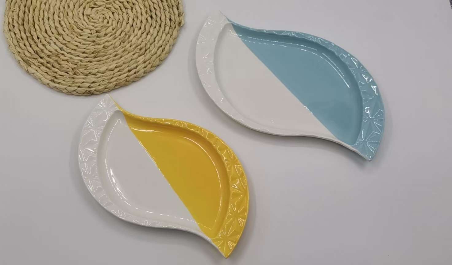 方圆陶瓷钻石转角系列西餐盘，沙拉碗，金边双色系列FY989923详情图2