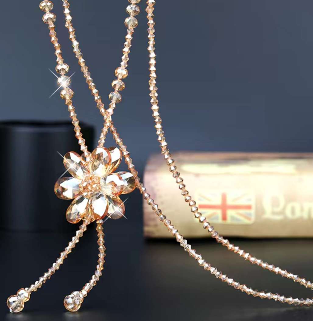 日韩精美双面花水晶项链女百搭气质流苏项链流行服装配饰项链产品图
