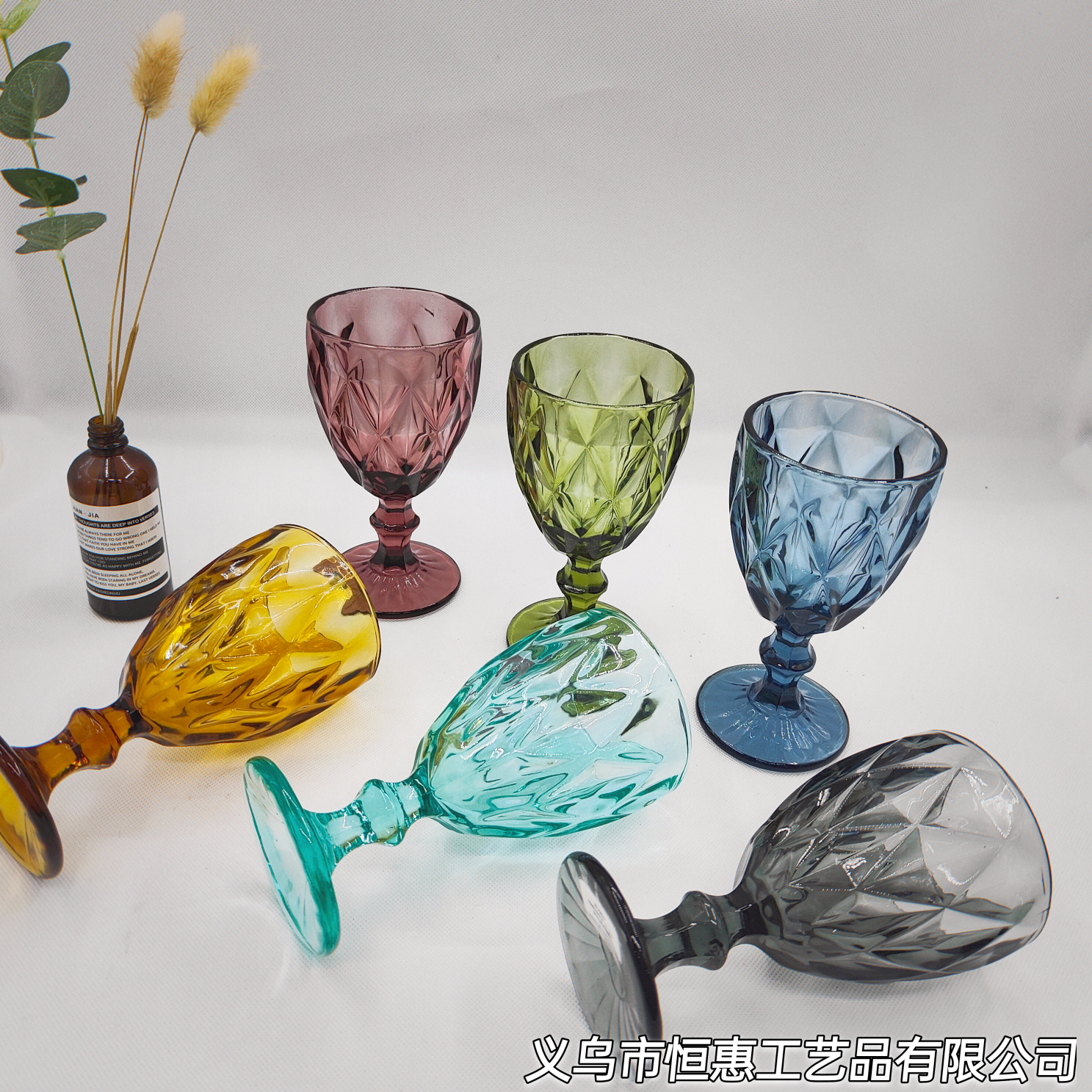 Factory Direct Sword Diamond-Shaped Glass Juice Cup Retro European Color Relief Glass Products Wine Glass