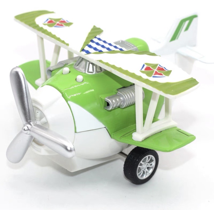 Alloy cartoon biplano colorido planeador modelo simulación avión fuerza de viento sonido y luz versión juguetes para niños detail image 9