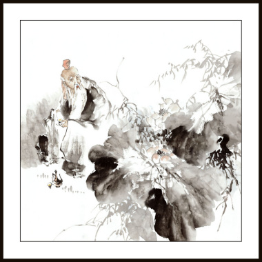 60X60 Watermark Printing Freehand Classical Characters Chinese Painting Rice Paper Traditional Painting People Drink Wine And Enjoy Flowers details Picture