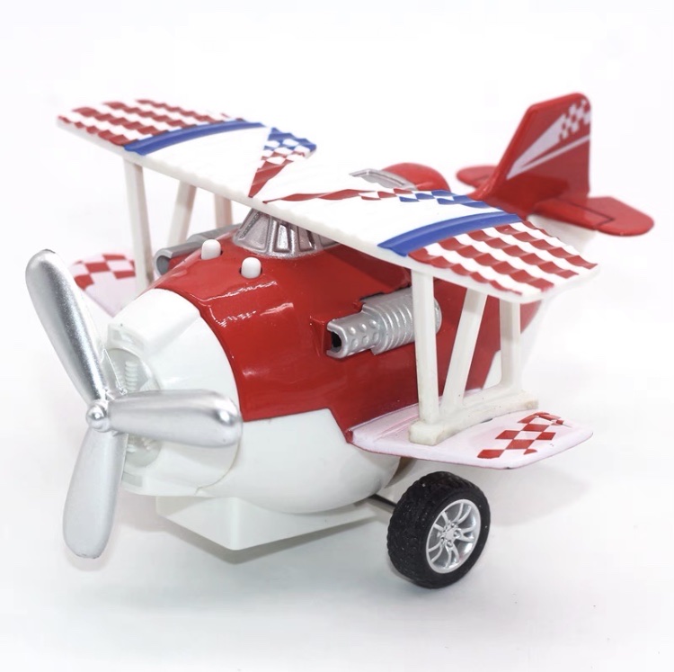 Alloy cartoon biplano colorido planeador modelo simulación avión fuerza de viento sonido y luz versión juguetes para niños detail image 8