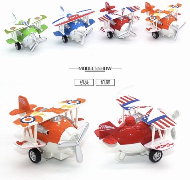 Alloy cartoon biplano colorido planeador modelo simulación avión fuerza de viento sonido y luz versión juguetes para niños detail image 5