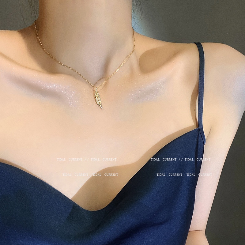Titanium steel necklace female ins wind design sense leaf pendant fashion temperament net red collarbone chain cold wind neck chain tide