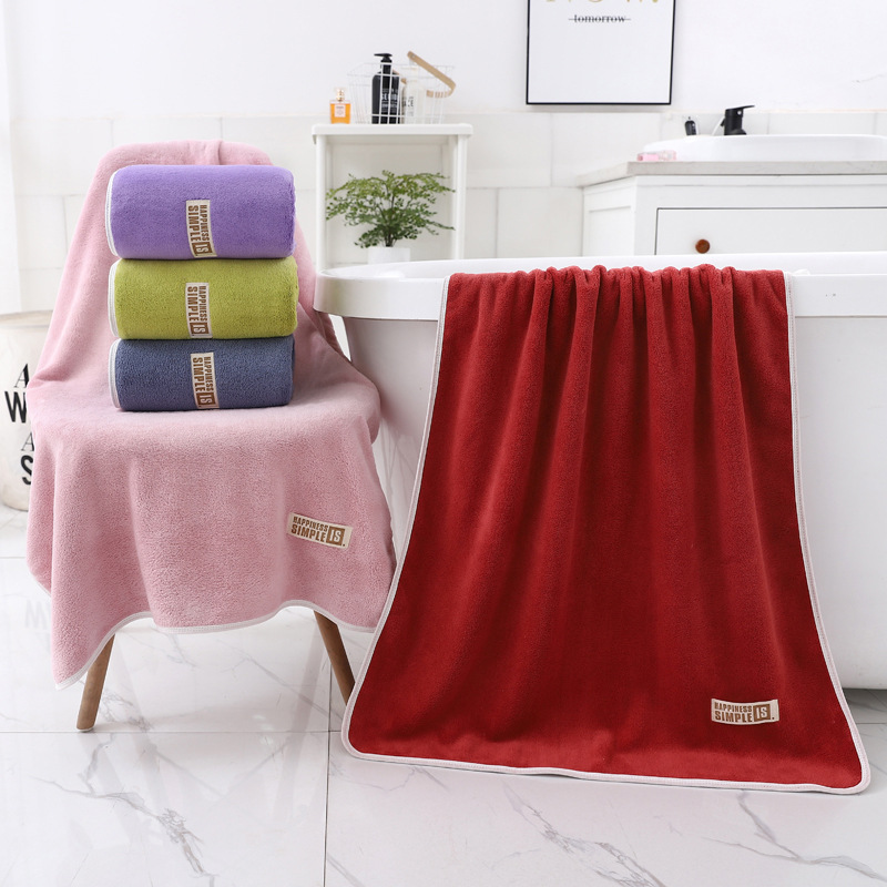 Coral fleece bath towel, pure cotton sweat cloth edge, labeled cover towel, super absorbent Item Picture