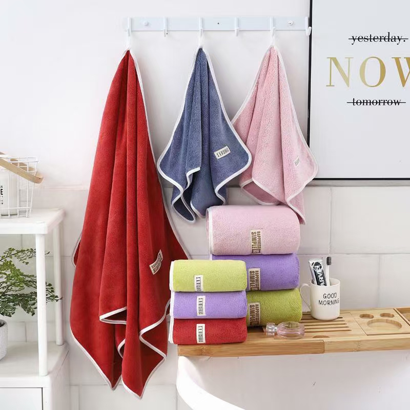 Coral fleece bath towel, pure cotton sweat cloth edge, labeled cover towel, super absorbent