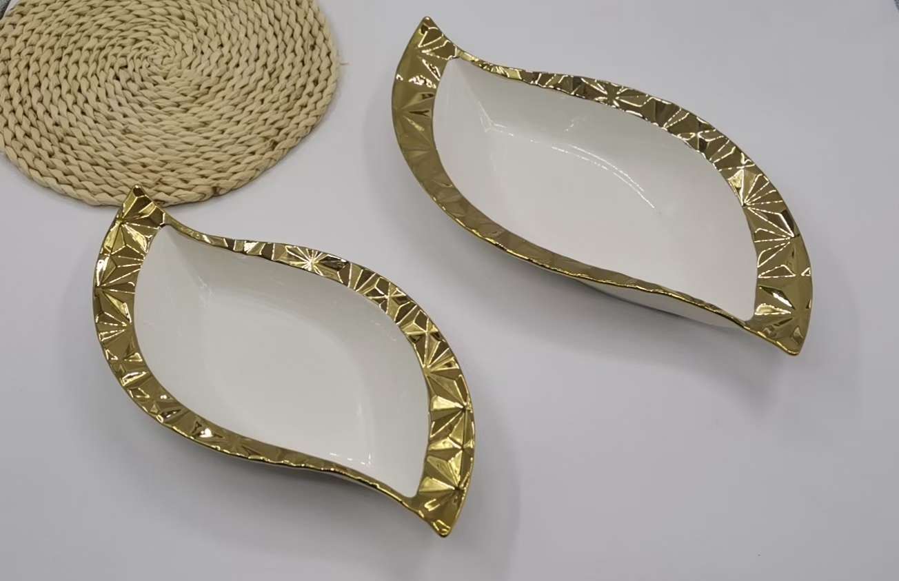 方圆陶瓷钻石转角系列西餐盘，沙拉碗，金边双色系列FY989923详情图4
