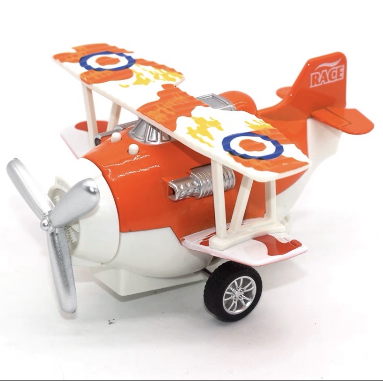 Alloy cartoon biplano colorido planeador modelo simulación avión fuerza de viento sonido y luz versión juguetes para niños detail image 11