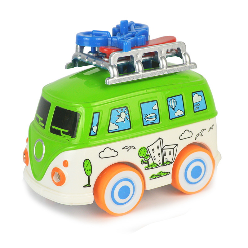 Cartoon Q-version alloy bus model, children's toy, alloy car model, force sound and light travel bus, bus decoration Item Picture