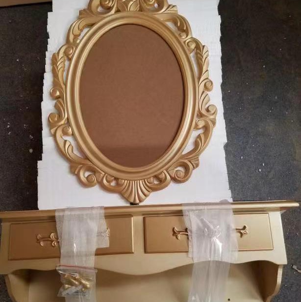Golden modern and fashionable dressing table, bedroom storage box, Korean and European style room wall mirror, dressing table 3, Love Home Craft 06