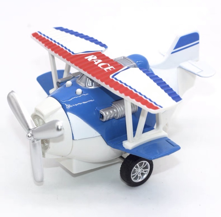 Alloy cartoon biplano colorido planeador modelo simulación avión fuerza de viento sonido y luz versión juguetes para niños detail image 10
