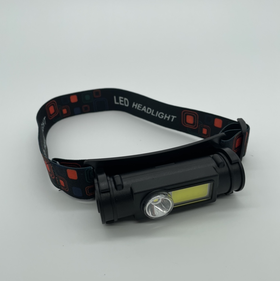 新款内置电池塑料头灯COB带LED双头头灯