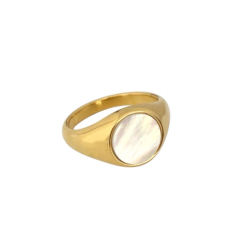 European and American niche high-end round mother-of-pearl ring, women's gold light luxury shell index finger ring, Jieya steel jewelry Item Picture