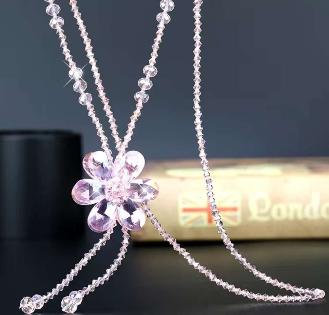 日韩精美双面花水晶项链女百搭气质流苏项链流行服装配饰项链详情图3