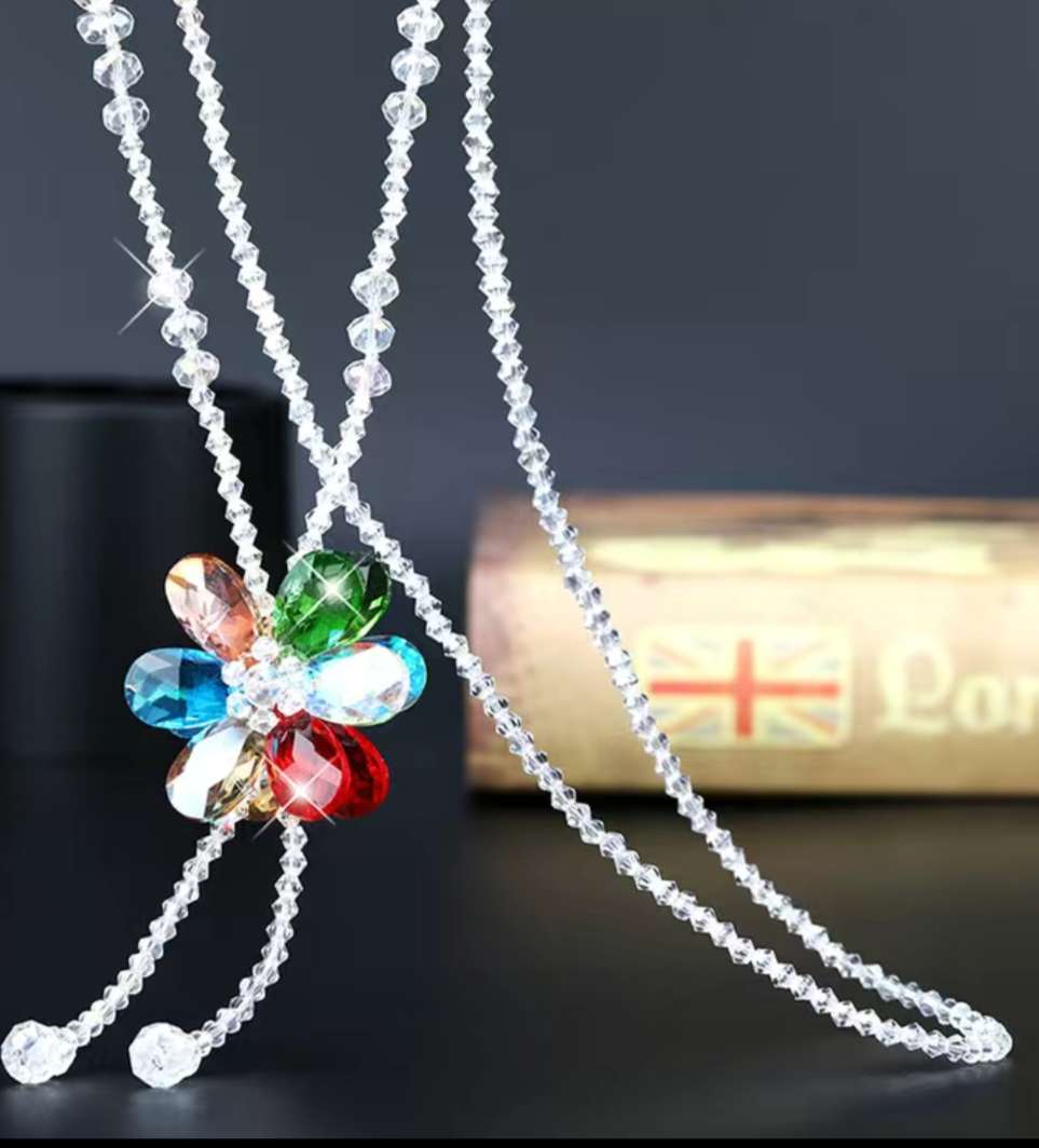 日韩精美双面花水晶项链女百搭气质流苏项链流行服装配饰项链详情图4