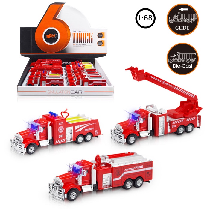 Cross-border new alloy rebound with lighting and music fire truck, water storage truck and ladder truck