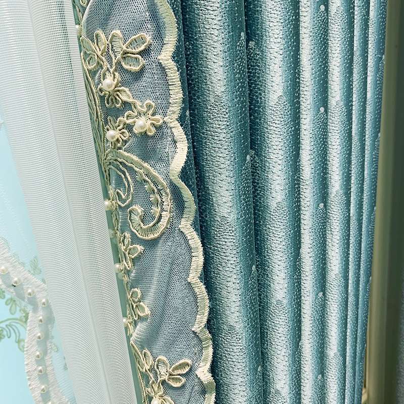 美式轻奢现代窗帘蓝色欧式浪漫高精密暗纹仿丝绸遮光客厅卧室窗帘详情图2