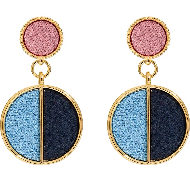 Blue earrings, French retro, round, elegant and simple, trendy earrings, rare Jieya steel jewelry detail image 4