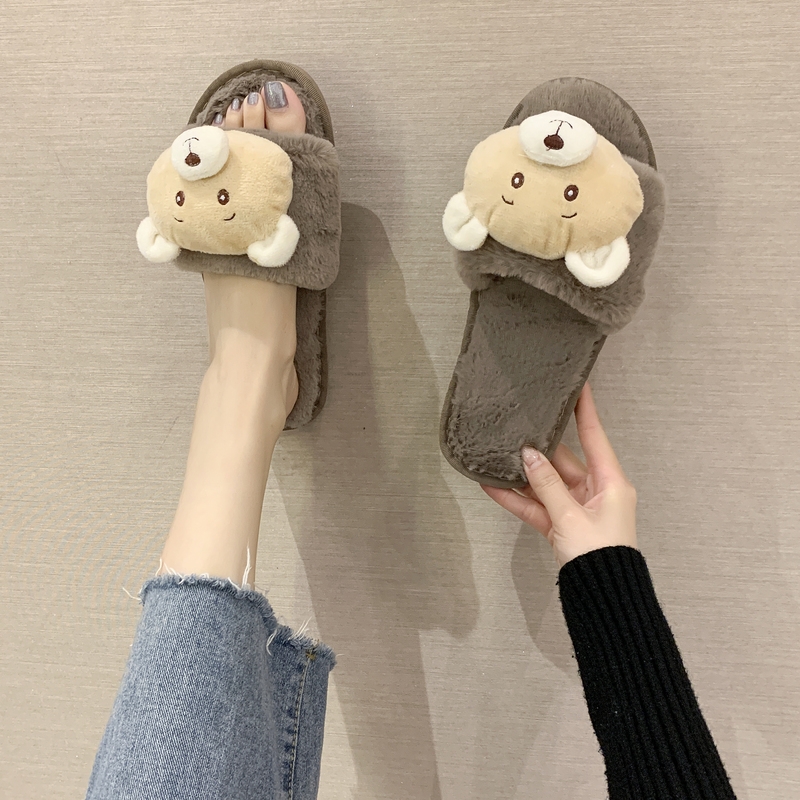 毛绒玩具棉拖鞋女包跟秋冬季新款软底保暖居家防滑毛绒月子71