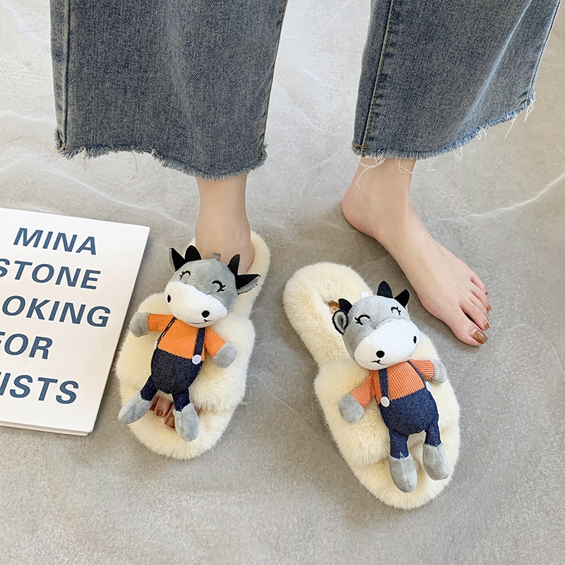 毛绒玩具棉拖鞋女包跟秋冬季新款软底保暖居家防滑毛绒月子43