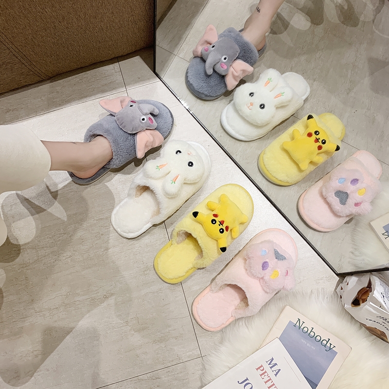 毛绒玩具棉拖鞋女包跟秋冬季新款软底保暖居家防滑毛绒月子可爱情侣棉鞋男5