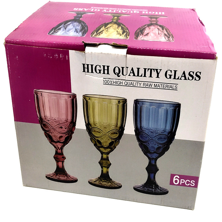 厂家直销创意高端欧式复古浮雕玻璃杯，红酒杯，果汁杯彩色高脚杯详情17