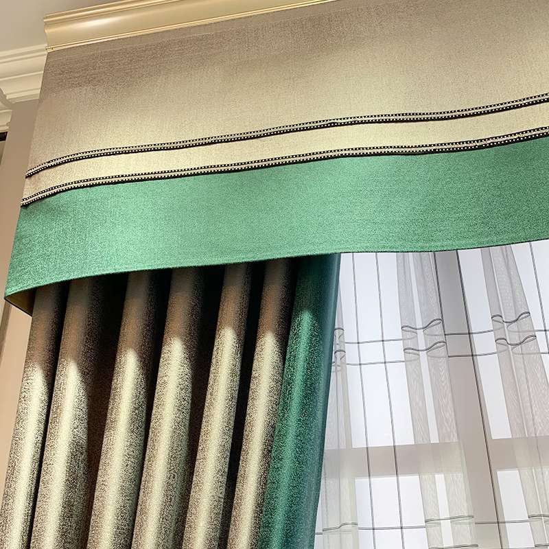轻奢美式仿丝绸定制北约现代简约灰色拼接墨绿客厅卧室遮光窗帘详情图2