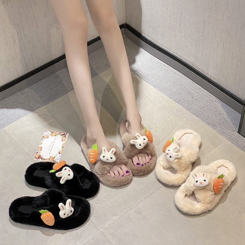 毛绒玩具棉拖鞋女包跟秋冬季新款软底保暖居家防滑毛绒月子444