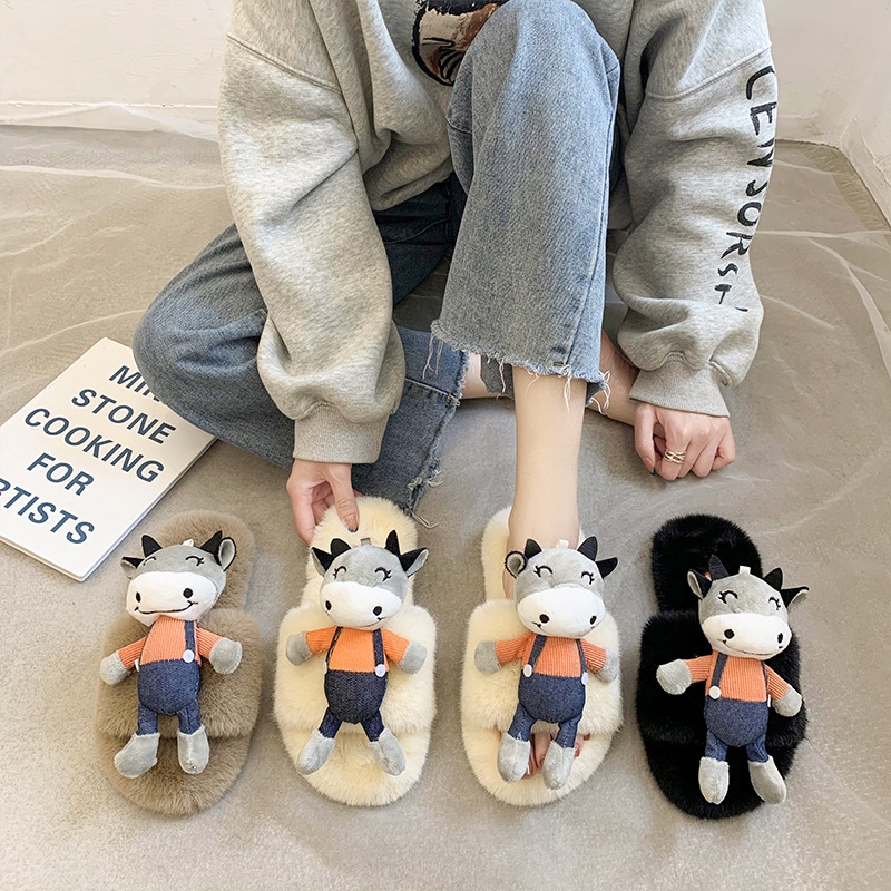 毛绒玩具棉拖鞋女包跟秋冬季新款软底保暖居家防滑毛绒月子39