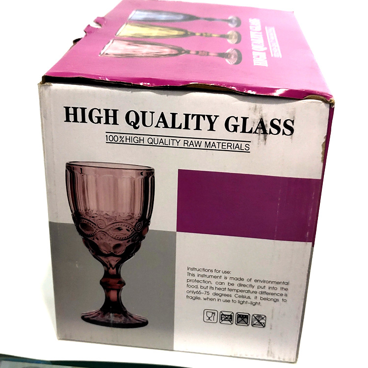 厂家直销创意高端欧式复古浮雕玻璃杯，红酒杯，果汁杯彩色高脚杯详情19