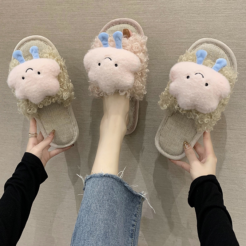 毛绒玩具棉拖鞋女包跟秋冬季新款软底保暖居家防滑毛绒月子可爱情侣棉鞋男6