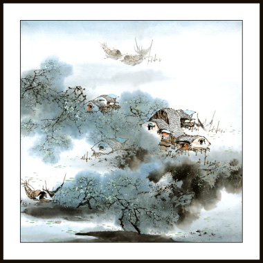 80X80 Watermark Printing Freehand Jiangnan Water Town Traditional Painting Rice Paper Jiangnan Family Late Spring And Early Summer details Picture