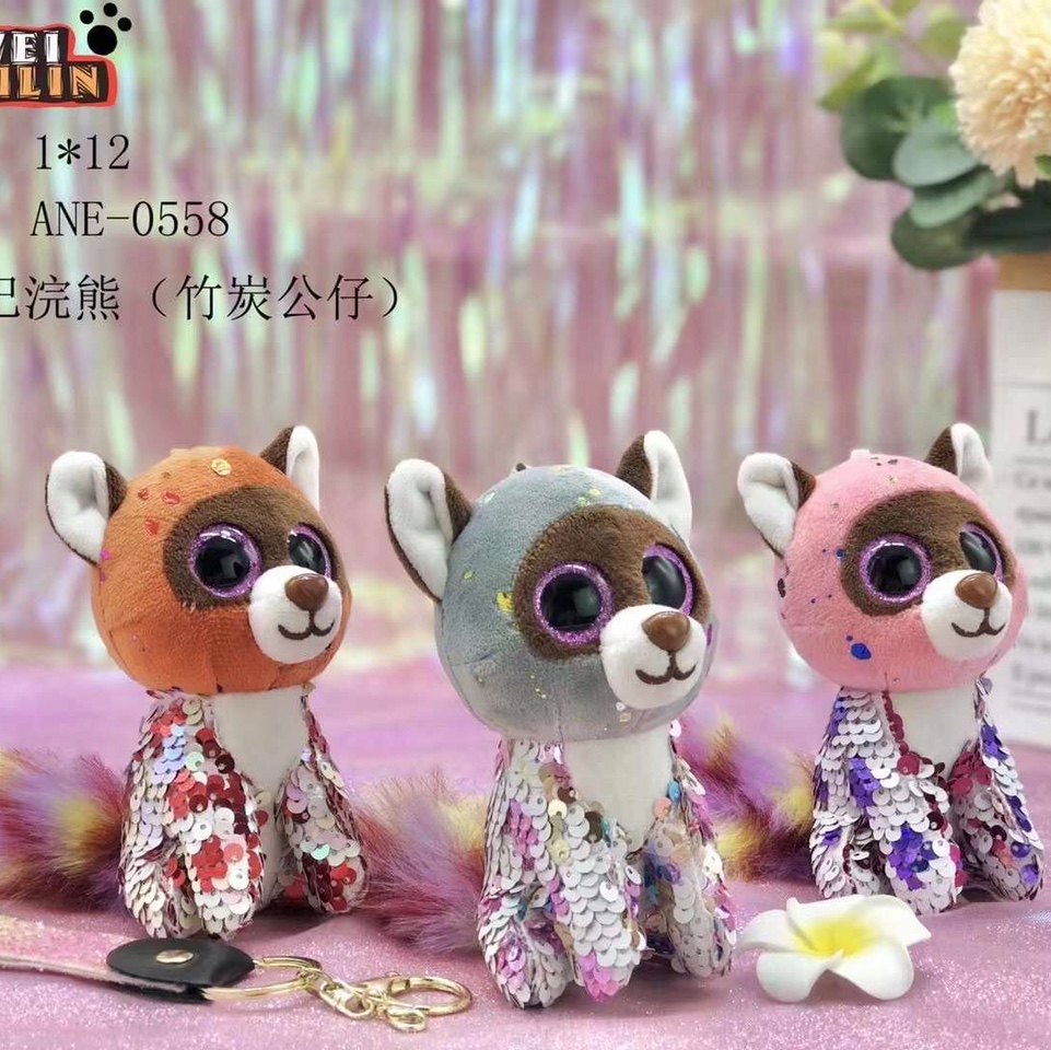 4-inch large-tail raccoon sequined plush toy bestseller polyester 1