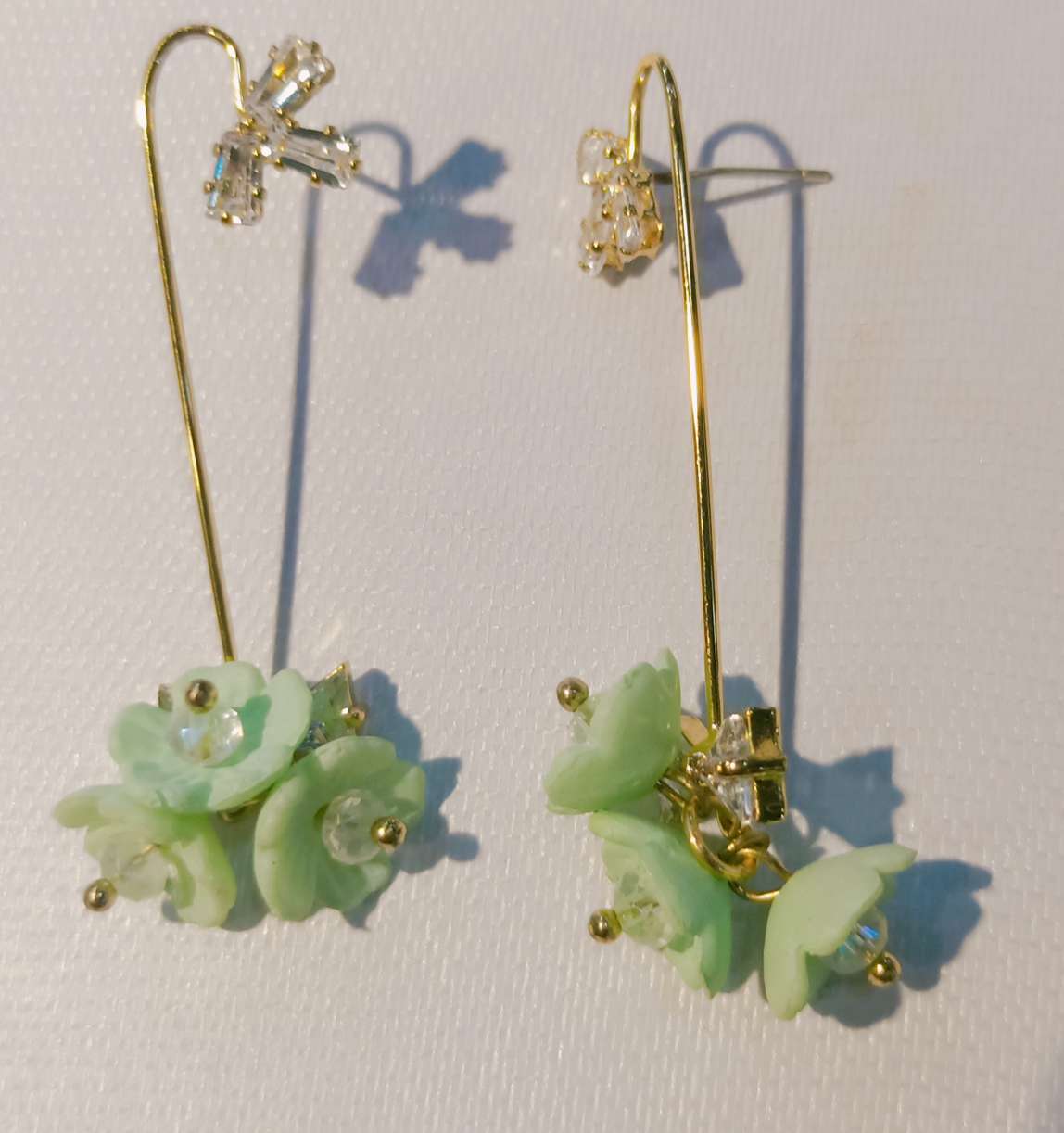 绿色花合并银针耳钉耳环产品图