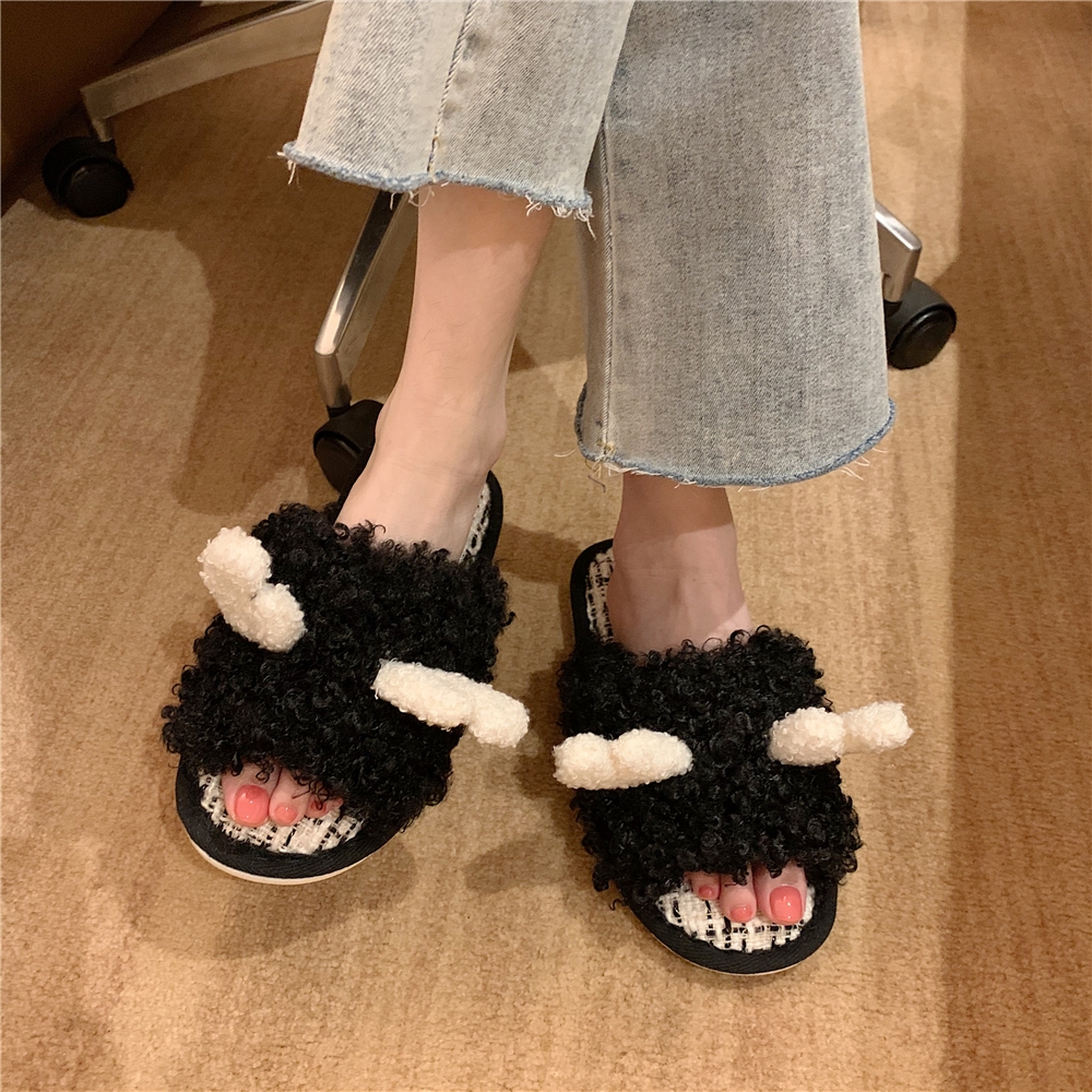 毛绒玩具棉拖鞋女包跟秋冬季新款软底保暖居家防滑毛绒月子6497