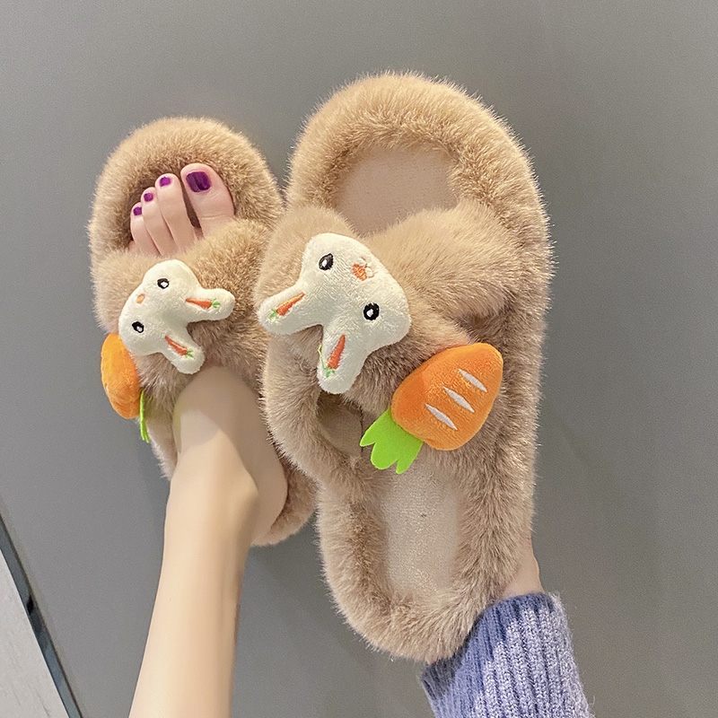 毛绒玩具棉拖鞋女包跟秋冬季新款软底保暖居家防滑毛绒月子46