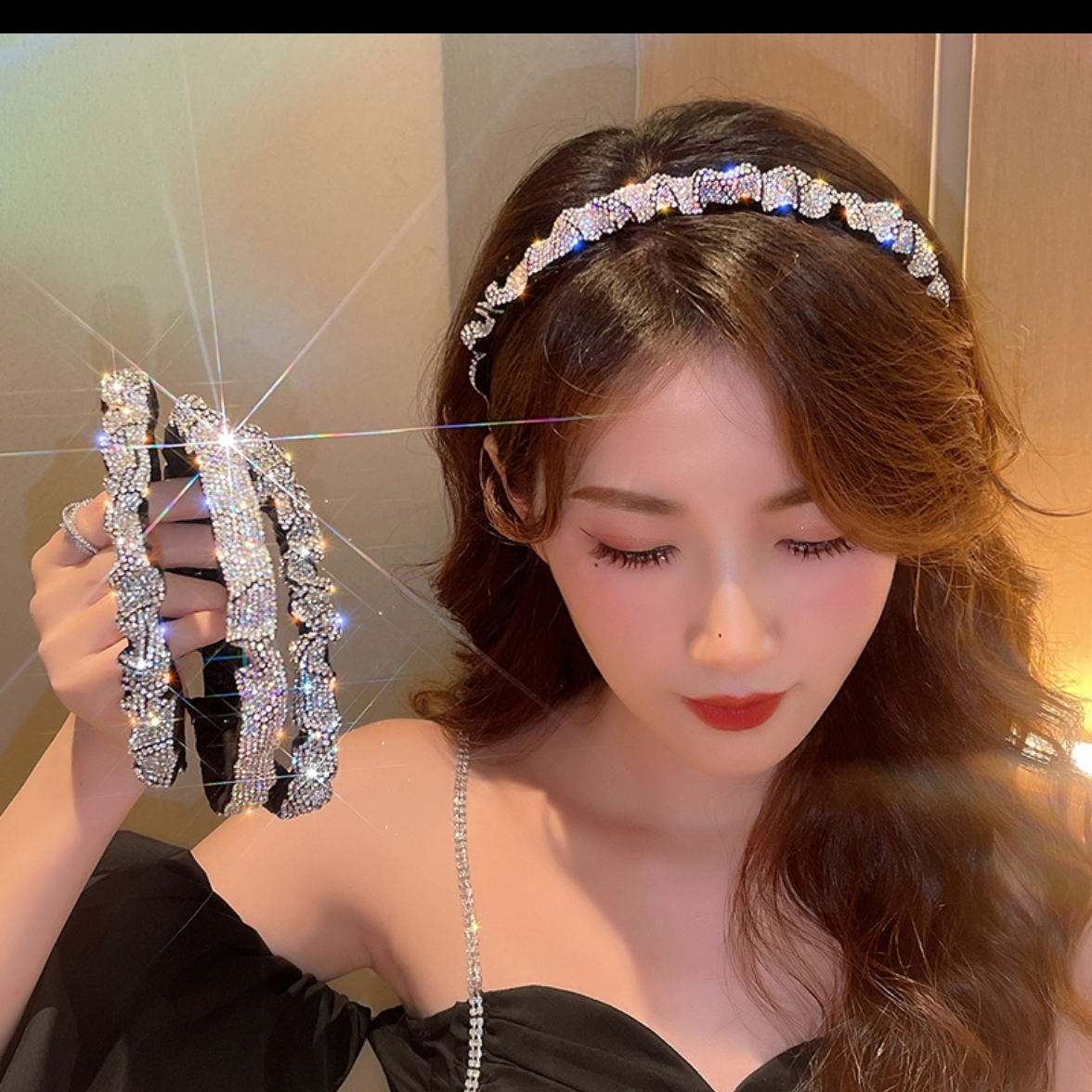 Diamond Strip No. 1 net red hair Hoops Hair accessories Trend fashion all matching leather sponge smart accessories 6 thumbnail