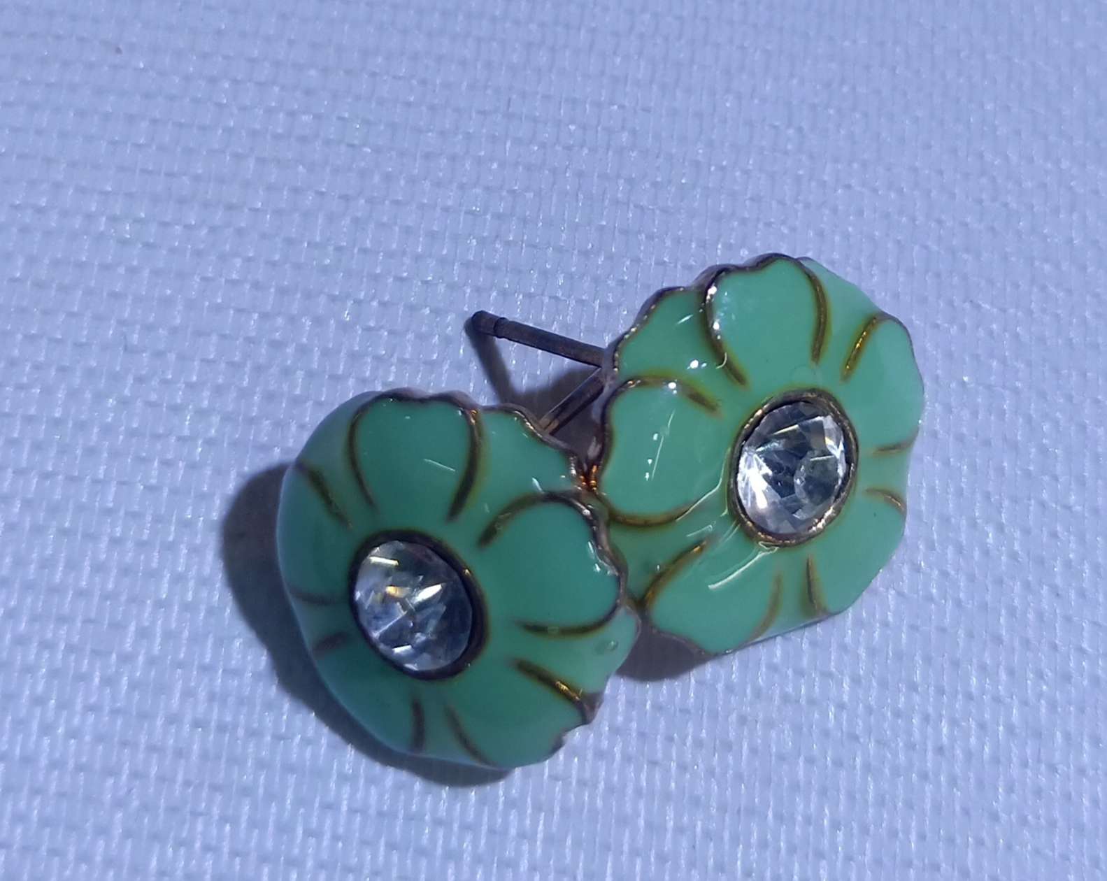 绿色滴油锆石镶嵌耳钉耳环详情图1