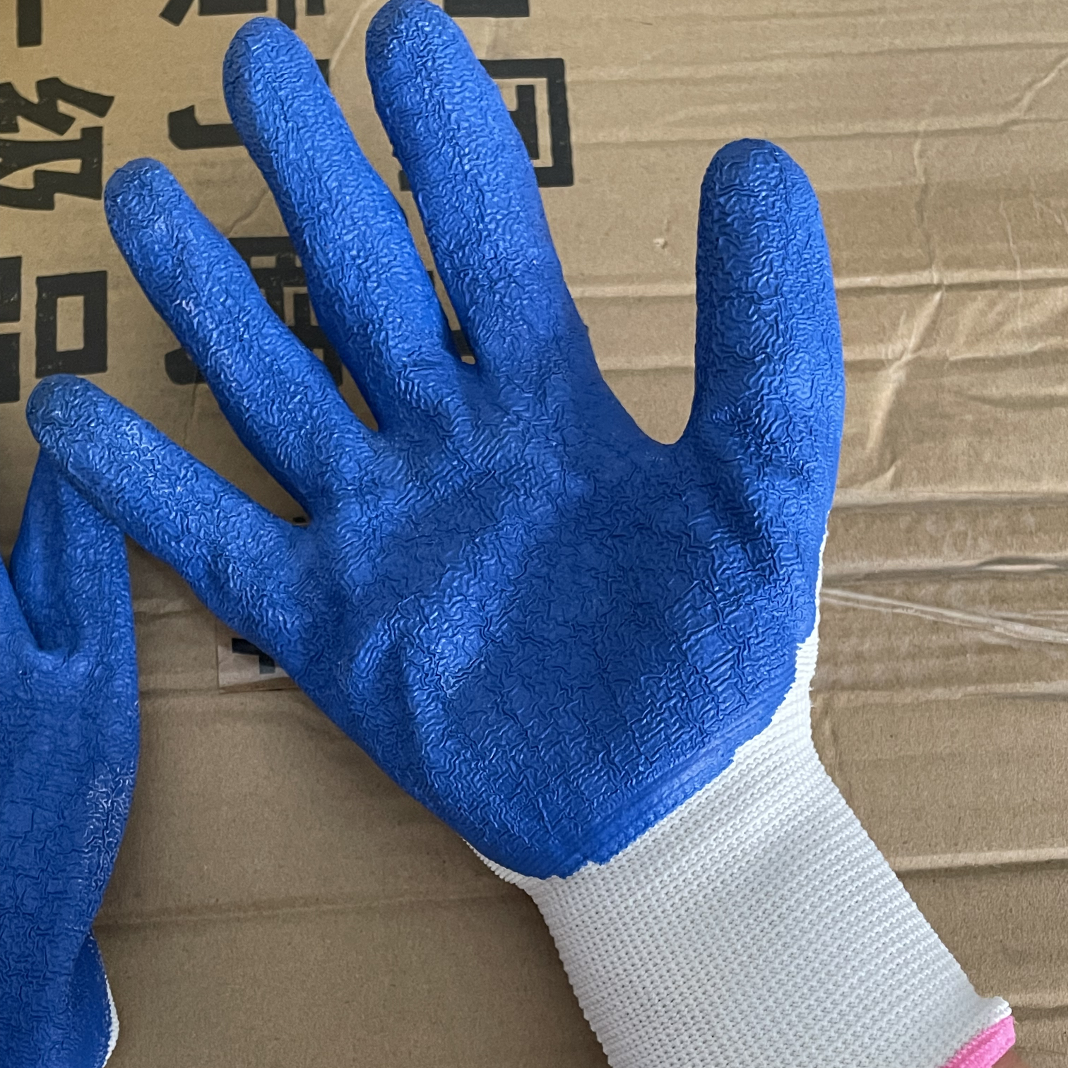 Guantes protección laboral guantes de goma resistentes al desgaste durable antideslizante adhesivo impregnado transpirable sitio de trabajo trabajo de hombres y mujeres azul blanco blanco