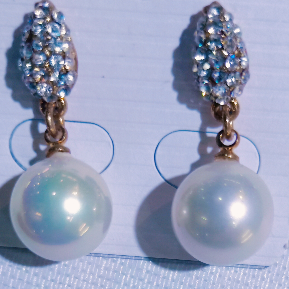 强光贝珠占镶嵌耳钉耳环