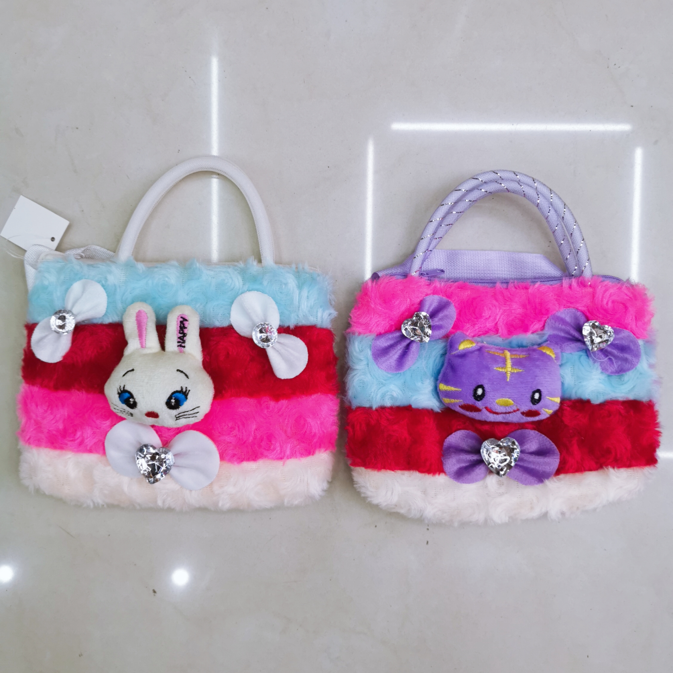 Children's splicing small body bag plush cartoon small bag hand bill shoulder coin change storage small bag thumbnail