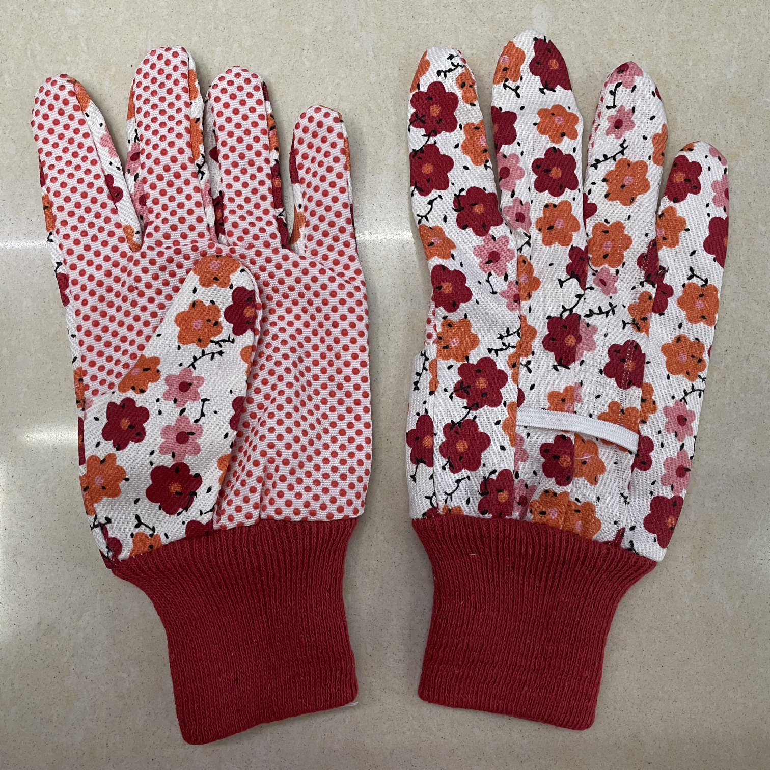 Guantes protección de trabajo guantes de goma resistentes al desgaste durable antideslizante adhesivo impregnado transpirable sitio de trabajo trabajo de hombres y mujeres flores rojas