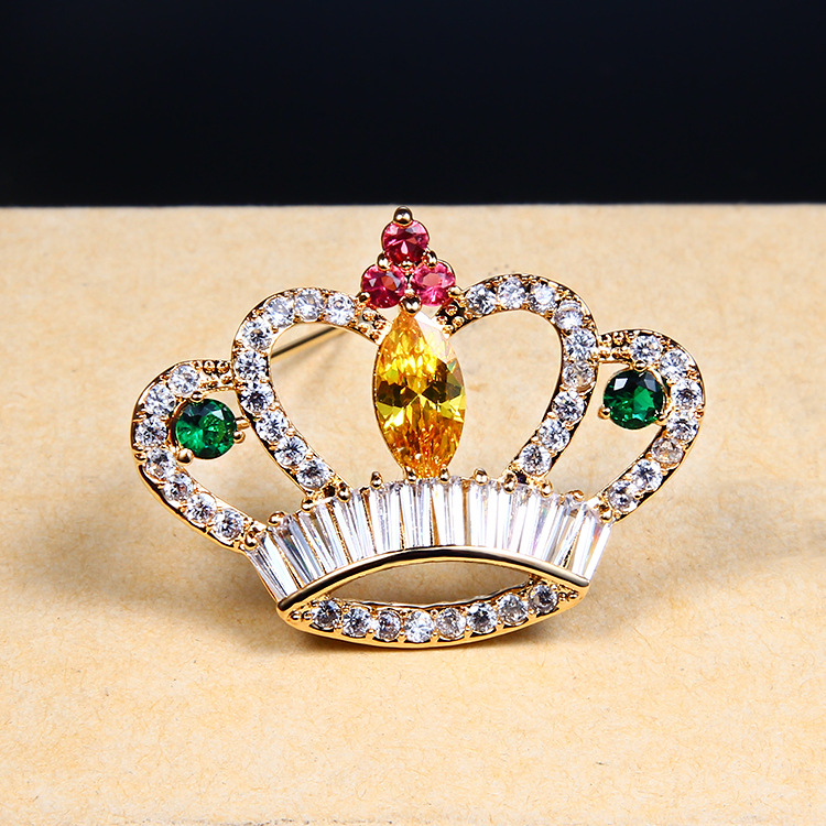New Korean fashion crown elegant brooch high-grade women's coat suit corsage zircon clothing