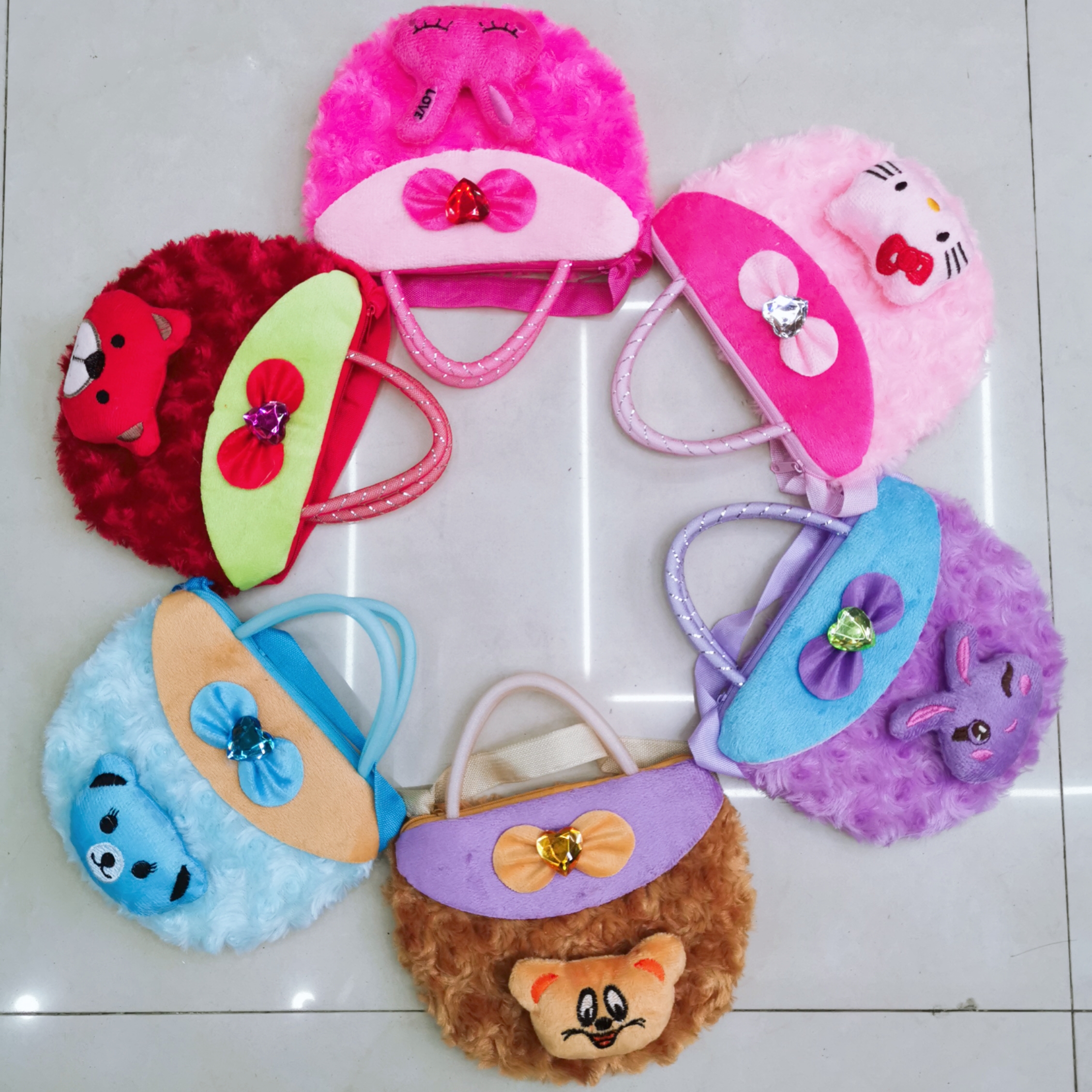 New plush half round cartoon bag Children's small change storage bag crossbody bag thumbnail