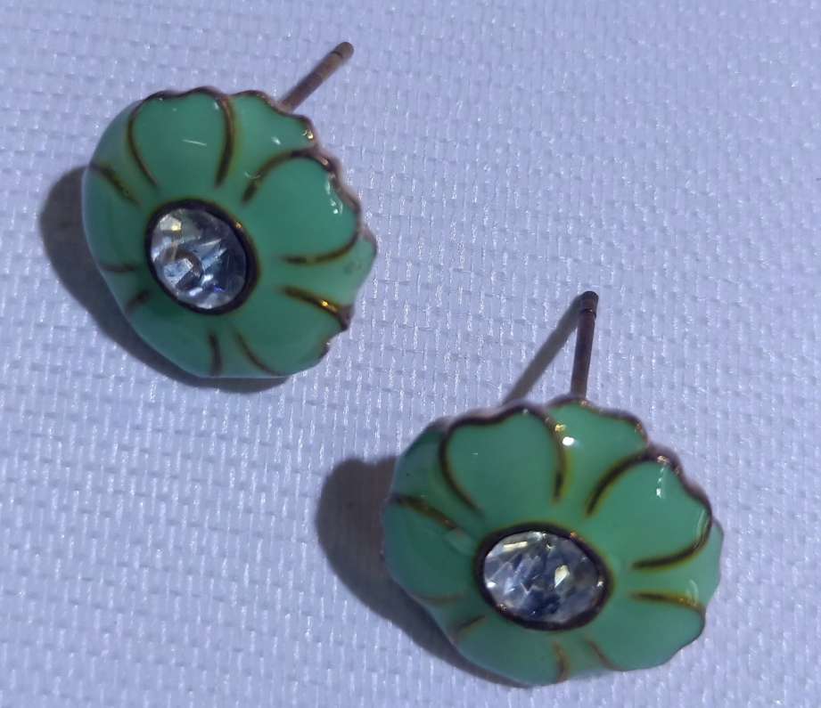 绿色滴油锆石镶嵌耳钉耳环细节图