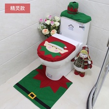 圣诞马桶盖套 老人雪人浴室三件套马桶坐便垫脚垫水箱盖纸巾套装 精灵