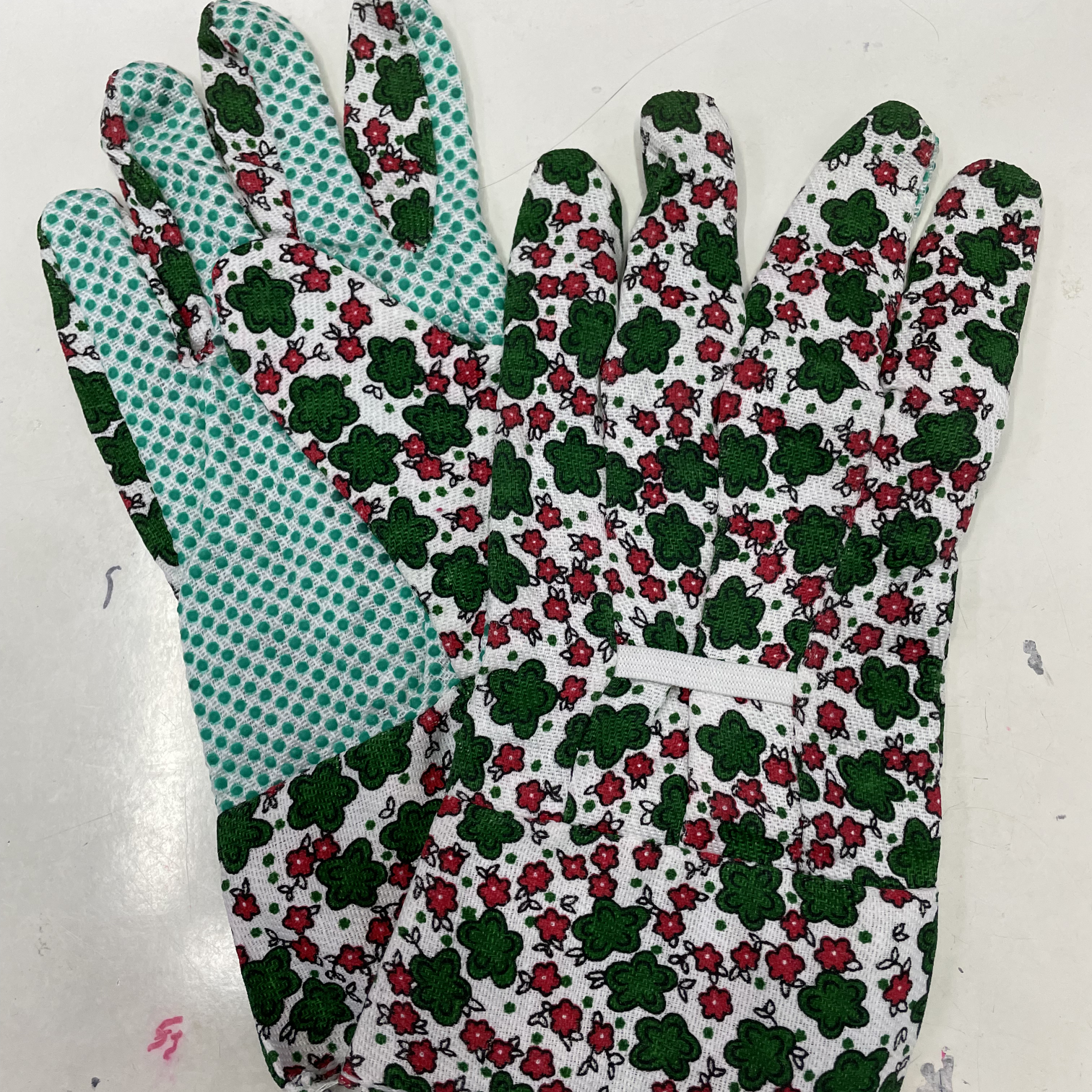 Guantes protección de trabajo guantes de goma resistentes al desgaste durable antideslizante adhesivo impregnado transpirable sitio de trabajo trabajo de hombres y mujeres flores verdes